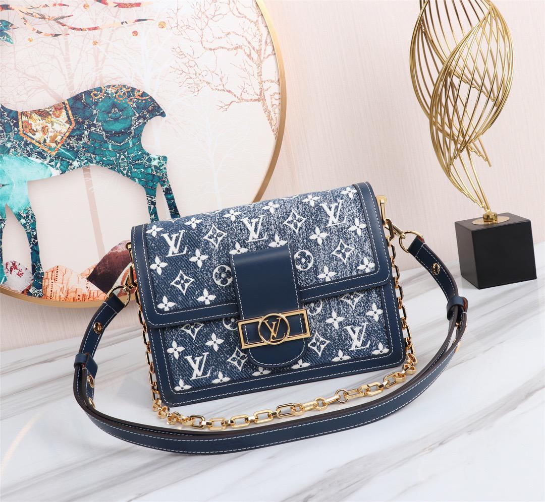 Louis Vuitton Dauphine MM Denim Jacquard Monogram Pattern Navy Blue For Women,  Shoulder And Crossbody Bags 9.8in/25cm Louis Vuitton M59631