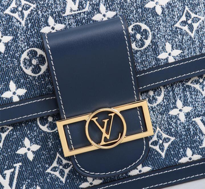 Louis Vuitton Dauphine MM Denim Jacquard Monogram Pattern Navy Blue For Women,  Shoulder And Crossbody Bags 9.8in/25cm Louis Vuitton M59631