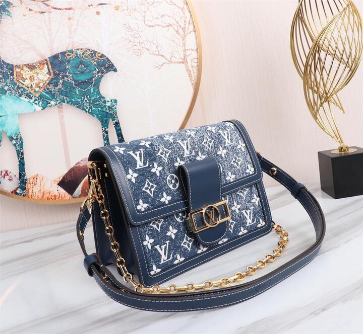 Louis Vuitton Dauphine MM Denim Jacquard Monogram Pattern Navy Blue For Women,  Shoulder And Crossbody Bags 9.8in/25cm Louis Vuitton M59631