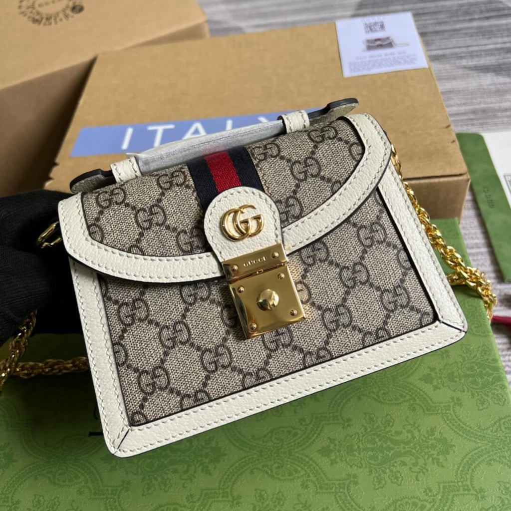 GC696180 shoulder bag blue/pvc?white/pvc?Khaki?brown Leather