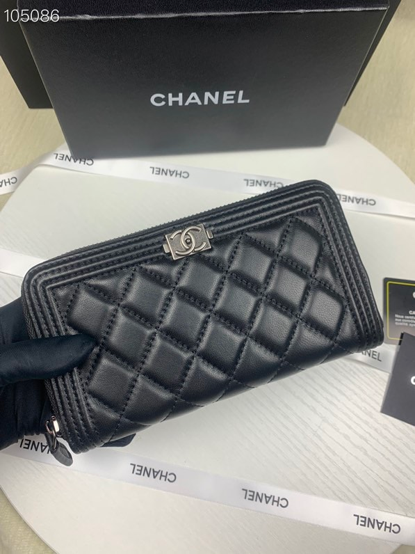Chanel CHL BOY LONG ZIPPED WALLET BLACK 19.4CM