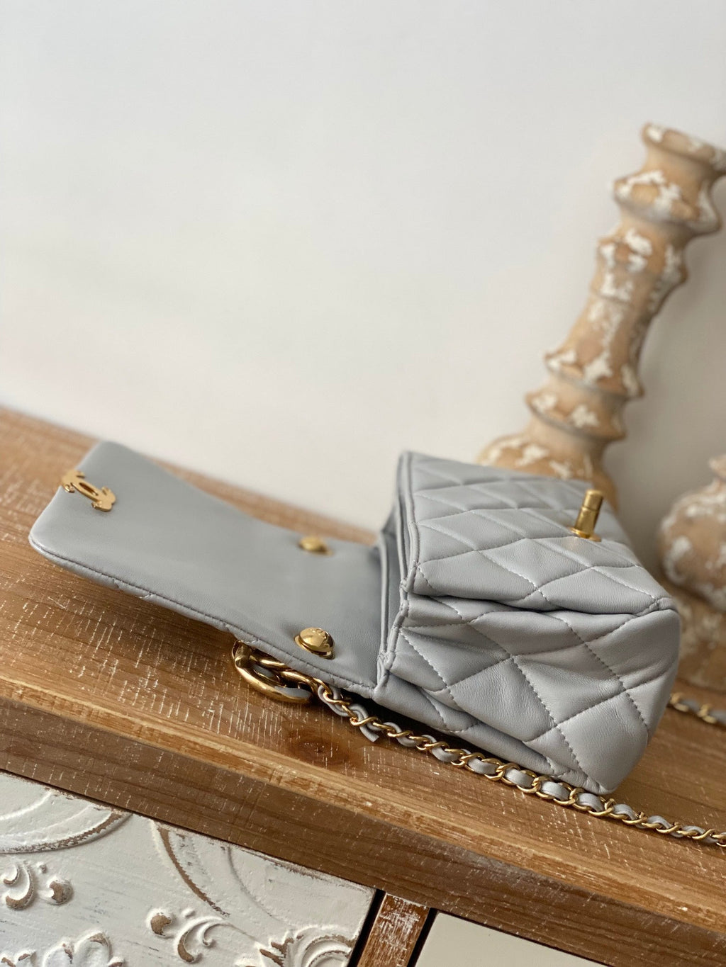 Chanel Classic Diamond Flap Bag Gray For Women, Women’s Bags 9.1in/23cm