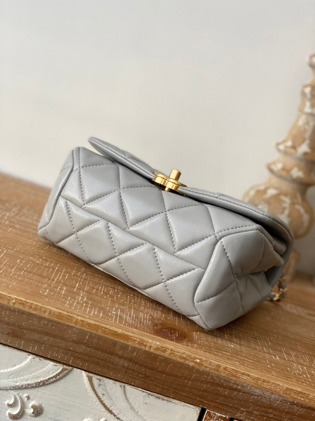 Chanel Classic Diamond Flap Bag Gray For Women, Women’s Bags 9.1in/23cm