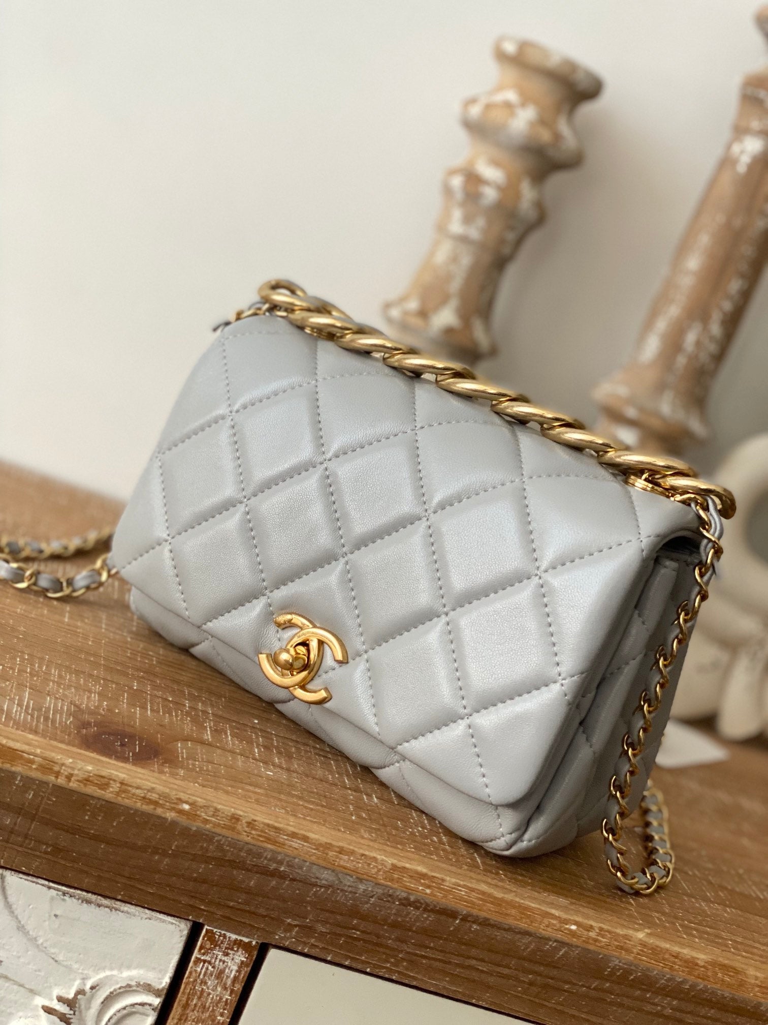 Chanel Classic GLAMIamond GlamIap Bag Gray For Women Bags 9.1in/23cm