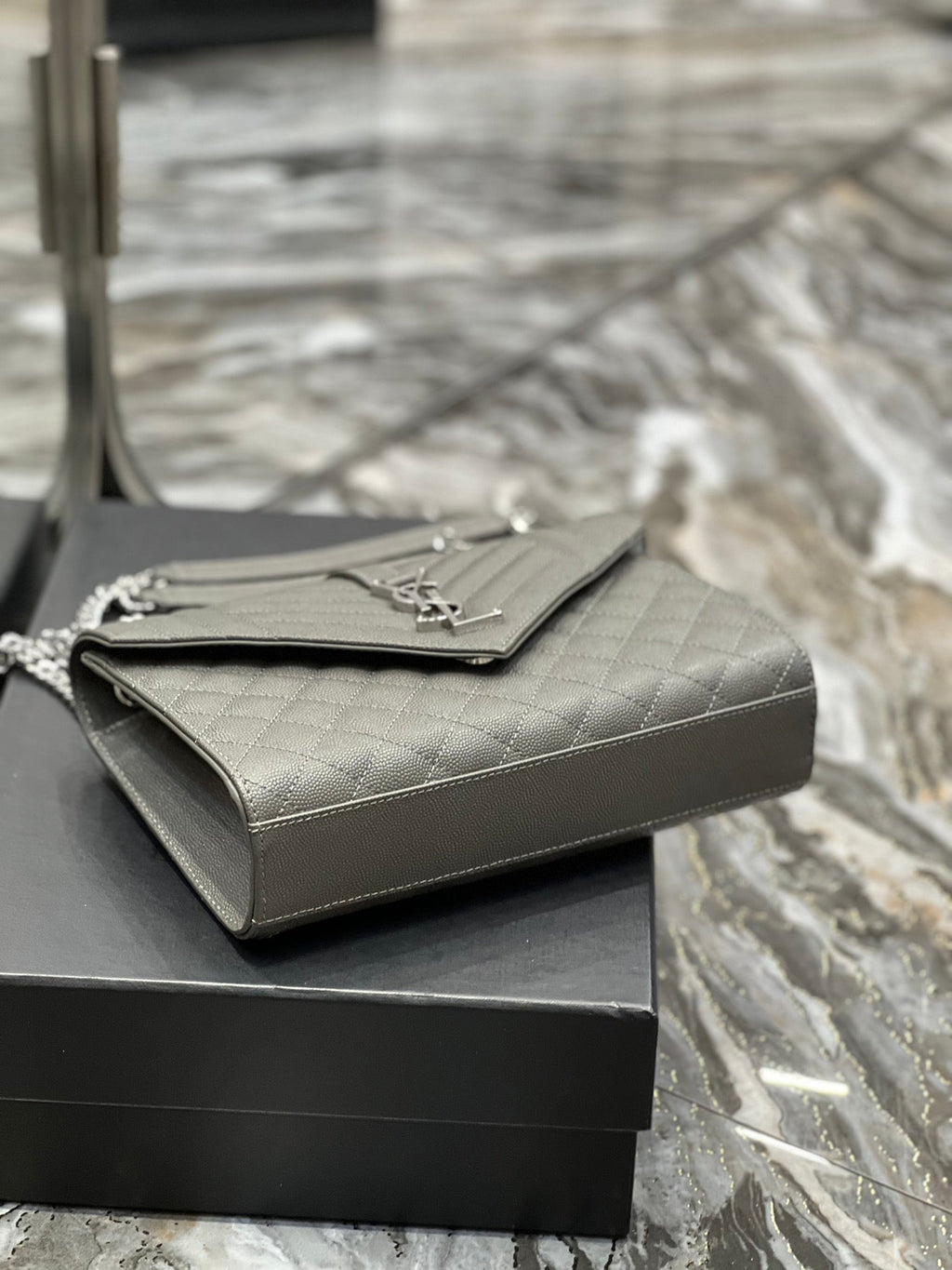 YSSL Envelope Medium Chain Bag Dark Grey For Women, Women’s Bags 9in/24cm YSL