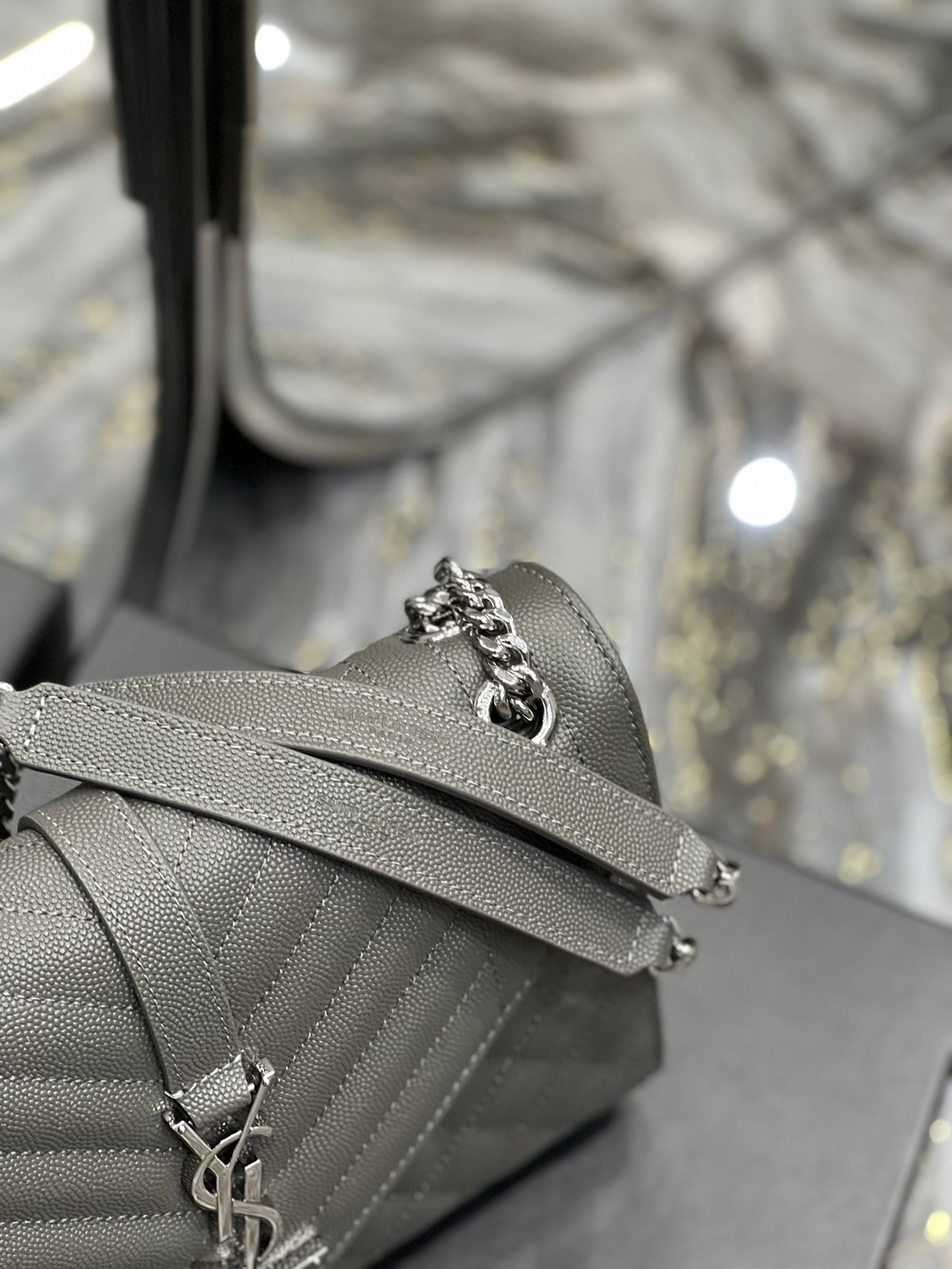 Top Quality Envelope MeTop Qualityum Chain Bag Dark Grey For Women, Women’s Bags 9.4in/24cm YSL