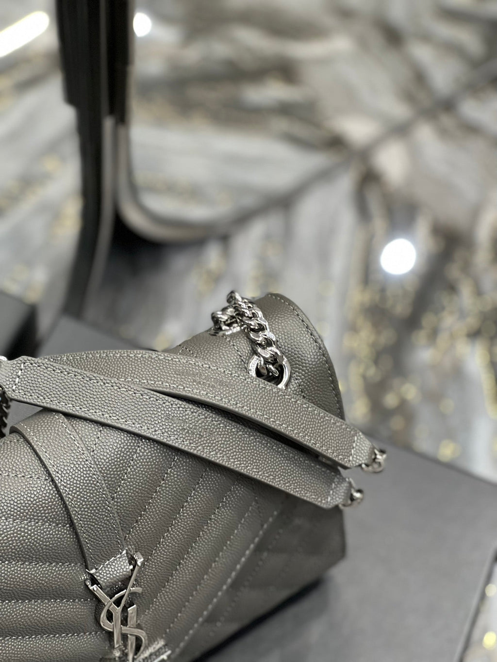 YSSL Envelope Medium Chain Bag Dark Grey For Women, Women’s Bags 9in/24cm YSL