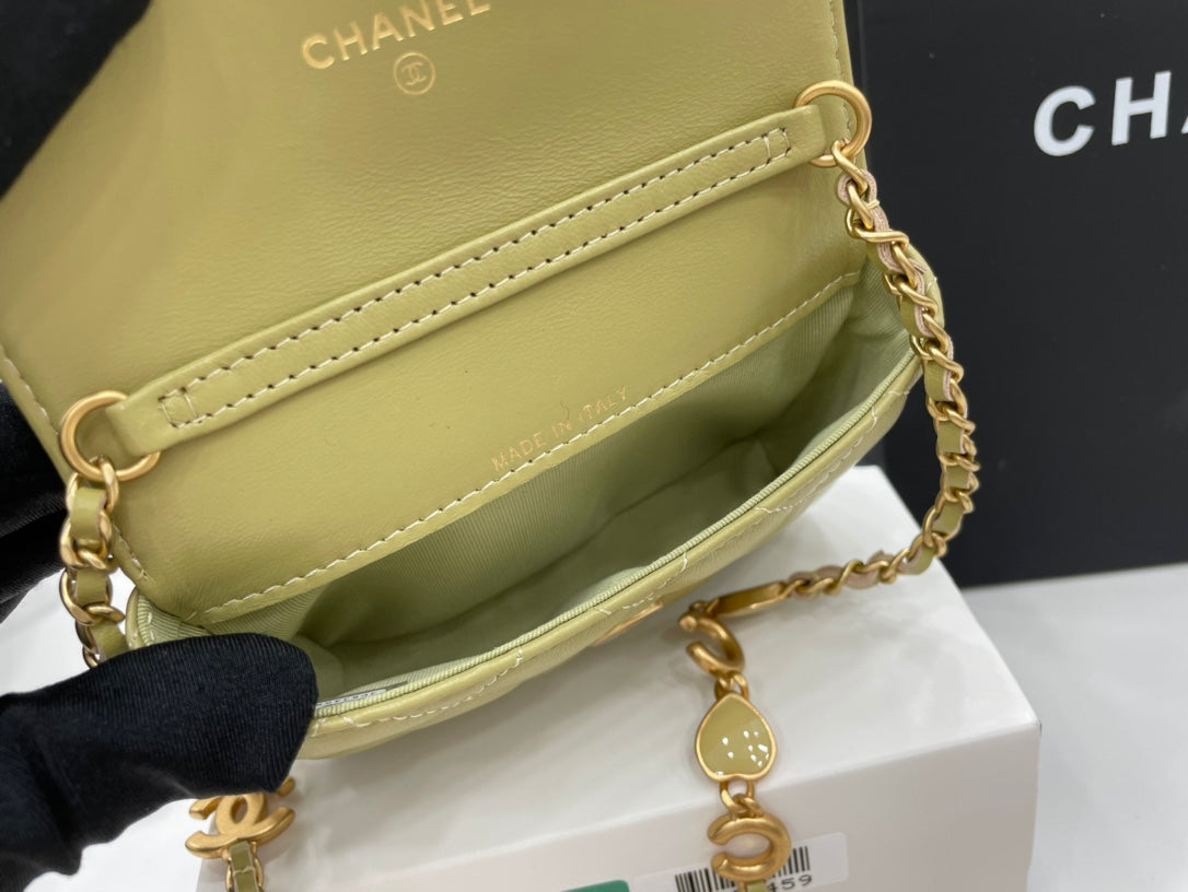 Chanel Classic GLAMIstressed Green For Women Bags 4.7in/12cm