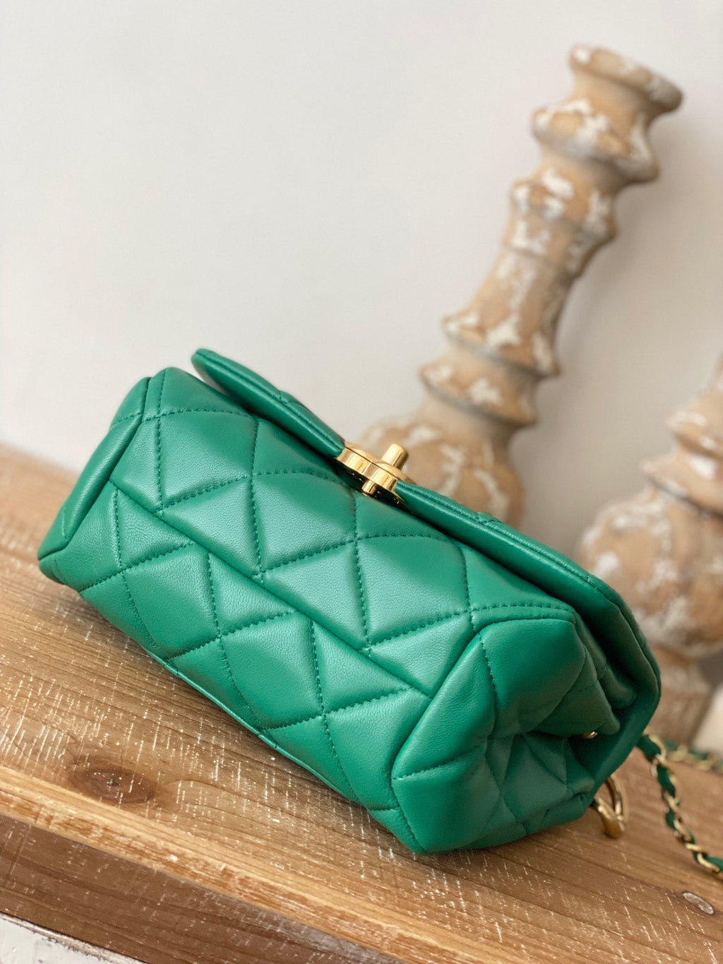 Chanel Classic Diamond Flap Bag Green For Women, Women’s Bags 9.1in/23cm