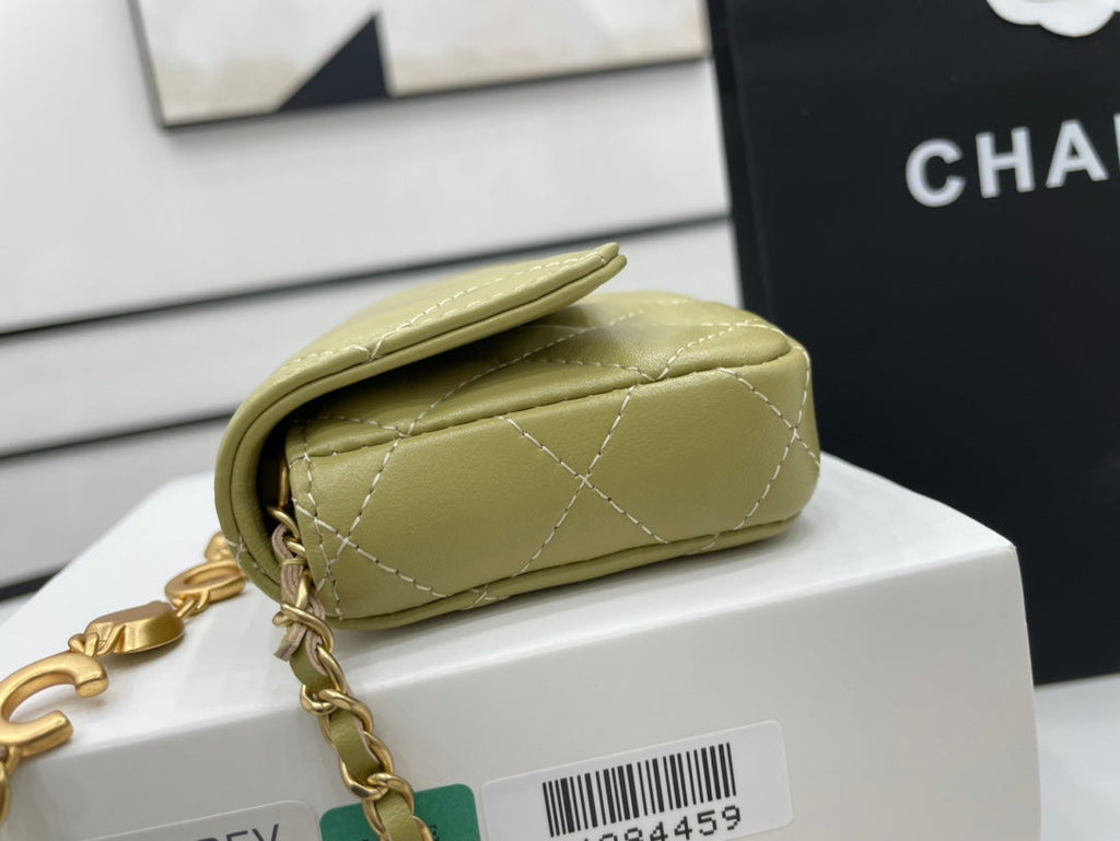 Chanel Classic GLAMIstressed Green For Women Bags 4.7in/12cm