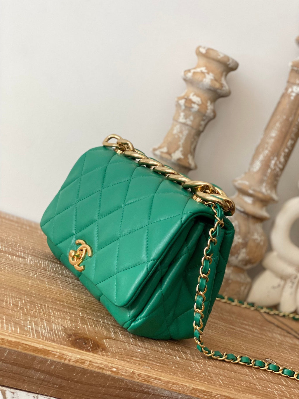 Chanel Classic Diamond Flap Bag Green For Women, Women’s Bags 9.1in/23cm