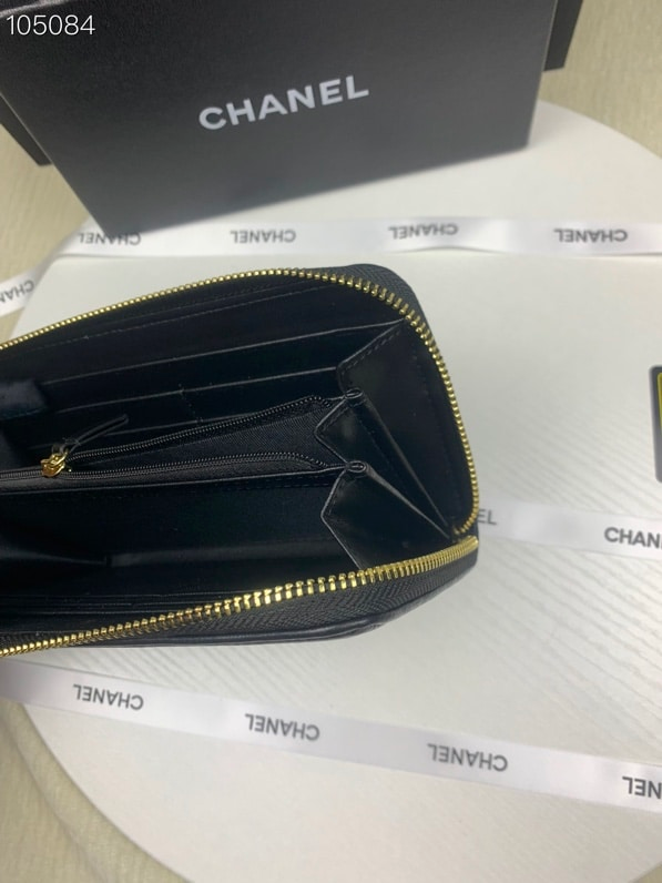 Chanel CHL BOY LONG ZIPPED WALLET WITH GOLD HARDWARE BLACK 19.4CM