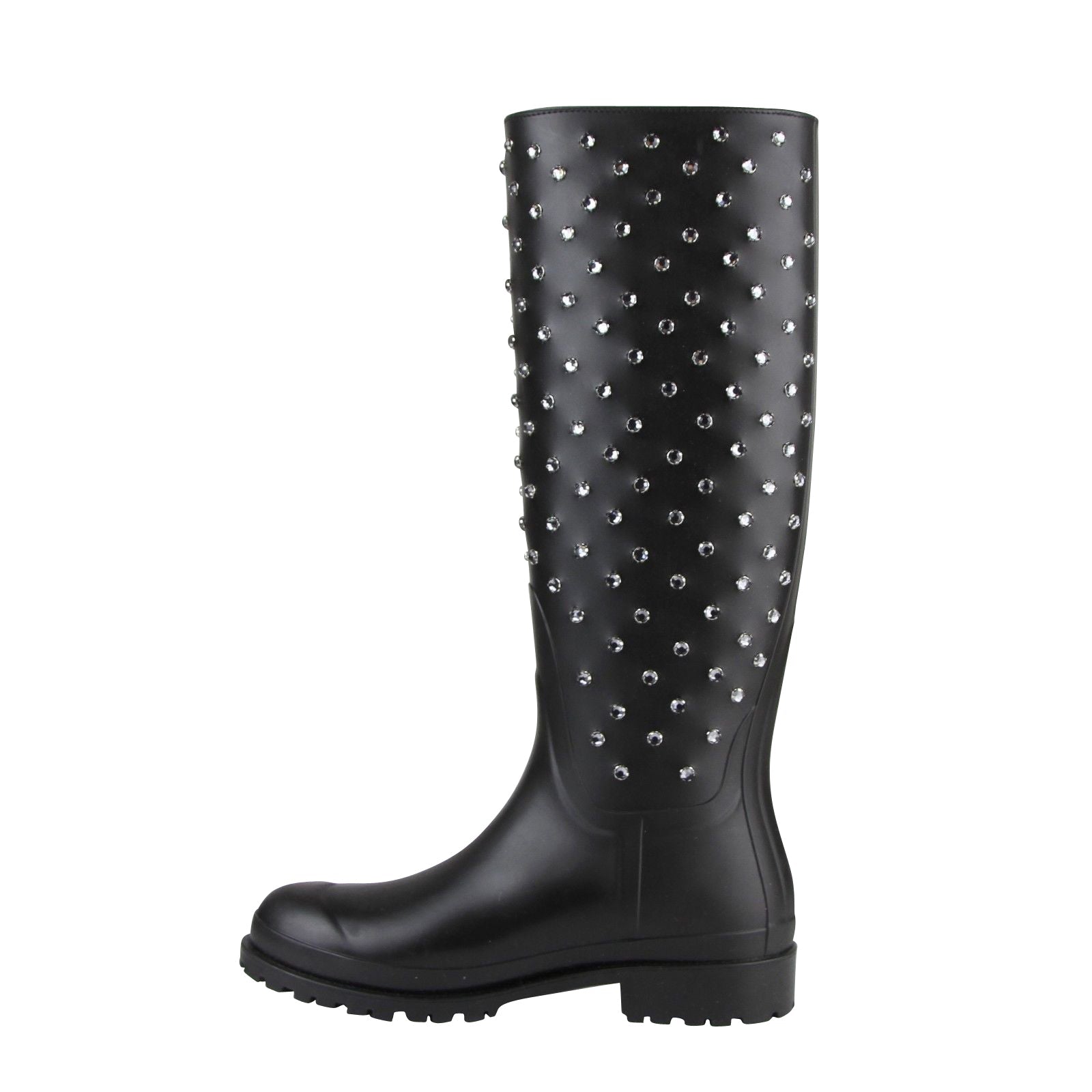 Saint Laurent Women's Black Rubber Women Rain Boots With Crystal Studs (36 EU / 6 US)